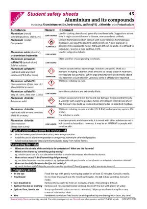Student Safety Sheets Aluminium and Its Compounds