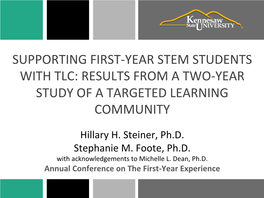 Supporting First-‐Year Stem Students with Tlc: Results