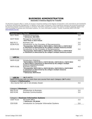BUSINESS ADMINISTRATION Associate in Science Degree for Transfer