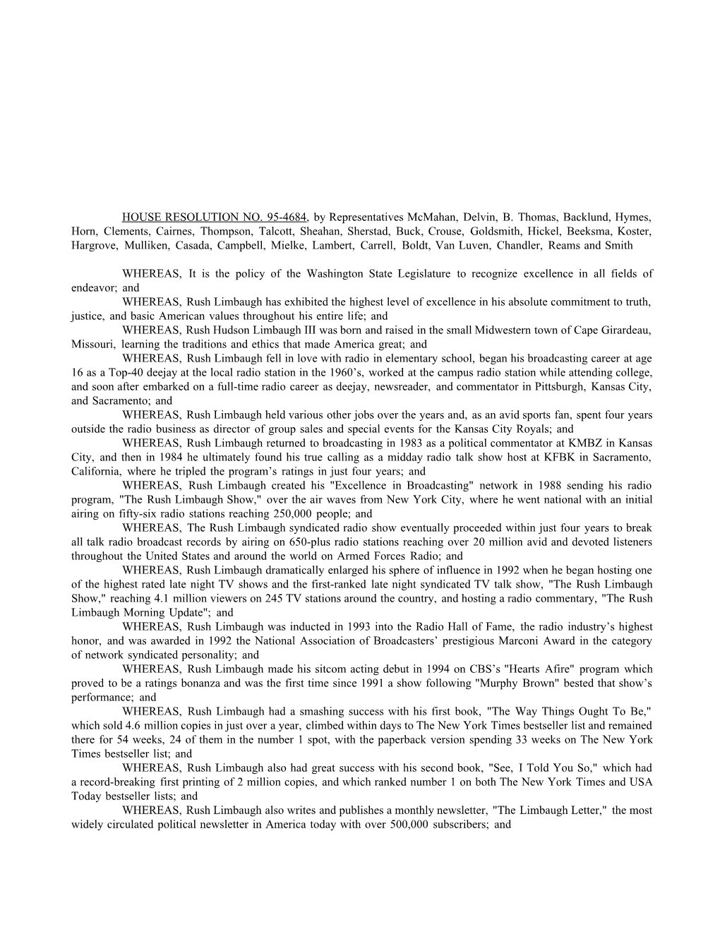 HOUSE RESOLUTION NO. 95-4684, by Representatives Mcmahan, Delvin, B