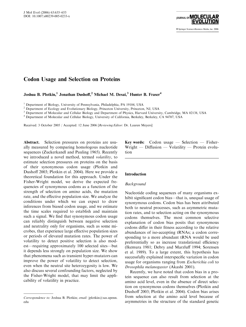 Codon Usage and Selection on Proteins