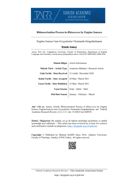 Rhinocerisation Process in Rhinoceros by Eugène Ionesco