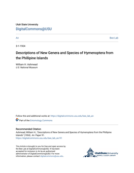 Descriptions of New Genera and Species of Hymenoptera from the Phillipine Islands
