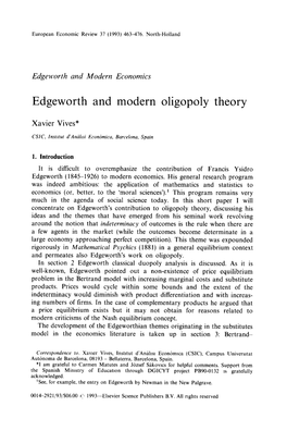 Edgeworth and Modern Oligopoly Theory