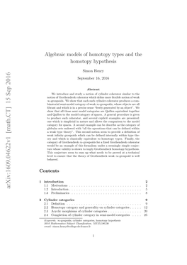 Algebraic Models of Homotopy Types and the Homotopy Hypothesis