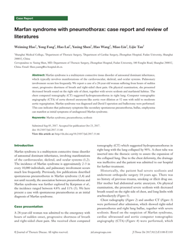 Marfan Syndrome with Pneumothorax: Case Report and Review of Literatures