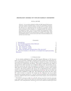 Beltrami's Models of Non-Euclidean Geometry
