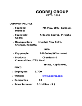 Godrej Group Estd: 1897