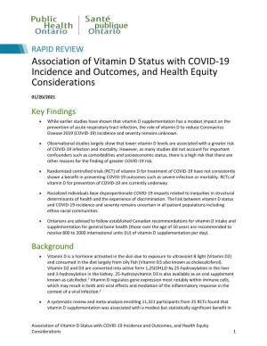 Association of Vitamin D Status with COVID-19 Incidence and Outcomes, and Health Equity Considerations