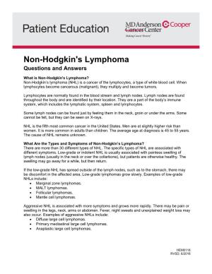 Non-Hodgkin's Lymphoma Questions and Answers