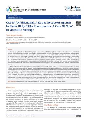 CR845 (Difelikefalin), a Kappa Receptors Agonist in Phase III by CARA Therapeutics: a Case of ‘Spin’ in Scientific Writing?