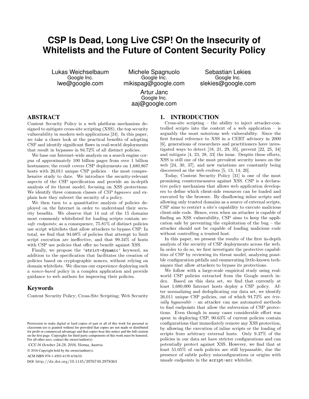 On the Insecurity of Whitelists and the Future of Content Security Policy