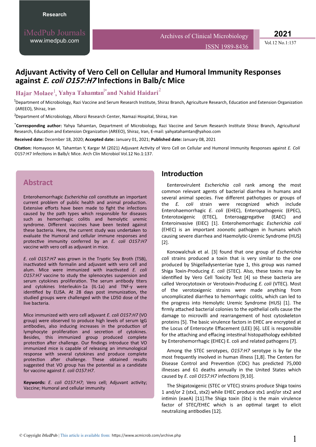Adjuvant Activity of Vero Cell on Cellular and Humoral Immunity Responses Against E