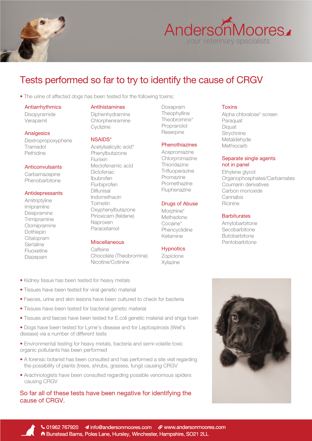 Tests Performed So Far to Try to Identify the Cause of CRGV