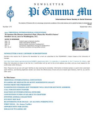 Pi Gamma Mu International Newsletter: September 2011