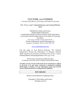 Proclus the Philosopher on Theurgy’, Celestial Magic , Special Issue of Culture and Cosmos , Vol