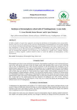 Incidence of Dermatophytes School Soils of Visakhapatnam: a Case Study