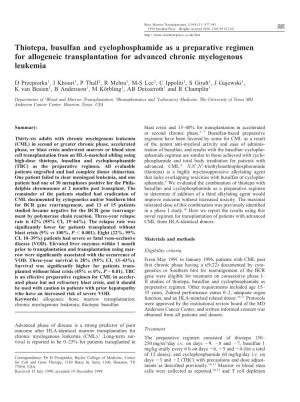 Thiotepa, Busulfan and Cyclophosphamide As a Preparative Regimen for Allogeneic Transplantation for Advanced Chronic Myelogenous Leukemia
