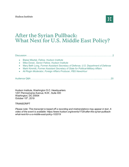After the Syrian Pullback: What Next for U.S. Middle East Policy?