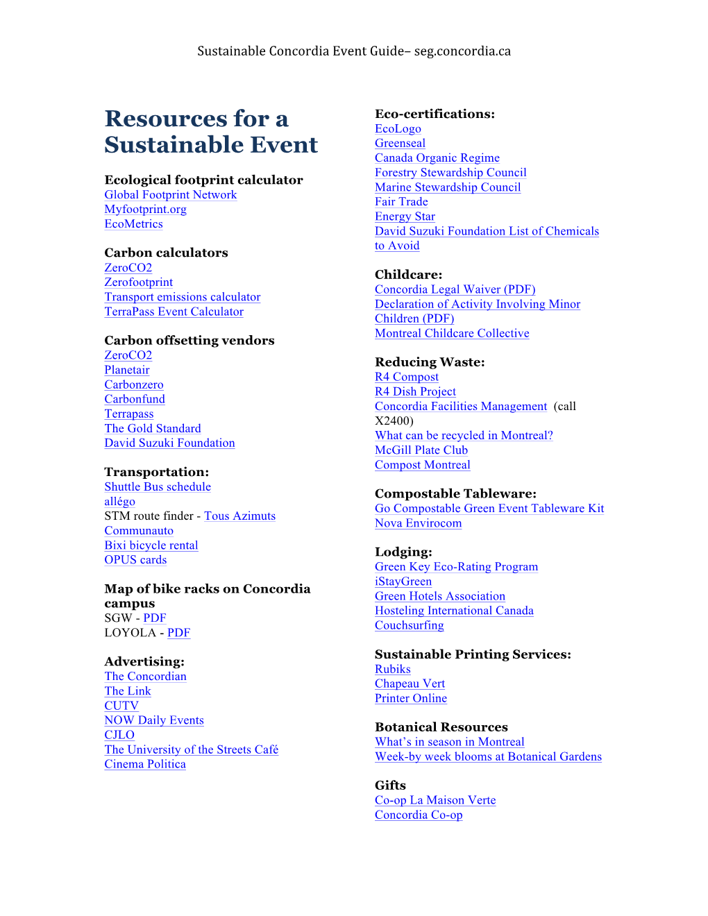 Resources for a Sustainable Event