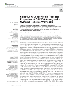 Selective Glucocorticoid Receptor Properties of GSK866 Analogs with Cysteine Reactive Warheads