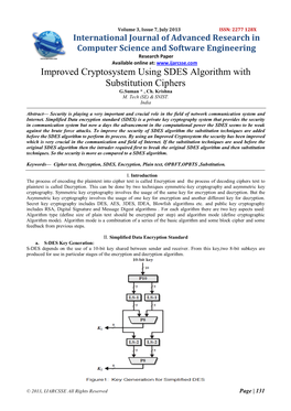 Improved Cryptosystem Using SDES Algorithm with Substitution Ciphers G.Suman * , Ch