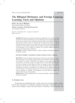 The Bilingual Dictionary and Foreign Language Learning: Facts and Opinions