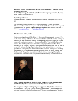 Yorkshire Geology As Seen Through the Eyes of Notable British Geological Survey Geologists 1862-2000 46-67 in Myerscough, R and Wallace, V