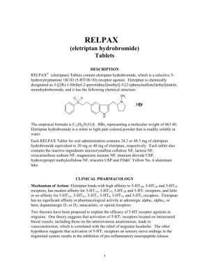 RELPAX (Eletriptan Hydrobromide) Tablets