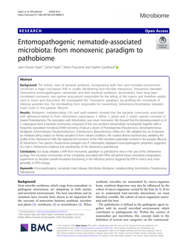 Entomopathogenic Nematode-Associated Microbiota: from Monoxenic Paradigm to Pathobiome Jean-Claude Ogier†, Sylvie Pagès†, Marie Frayssinet and Sophie Gaudriault*
