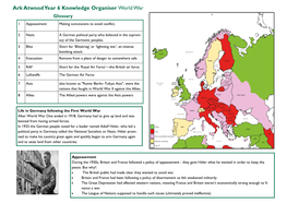 Ark Atwood Year 6 Knowledge Organiser World War Glossary 1 Appeasement Making Concessions to Avoid Conflict