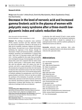 Decrease in the Level of Nervonic Acid and Increased Gamma Linolenic