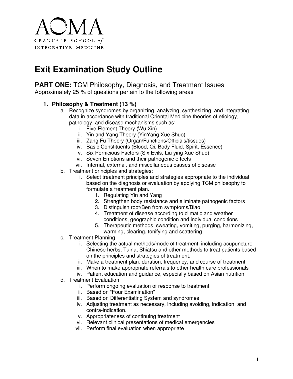Exit Examination Study Outline