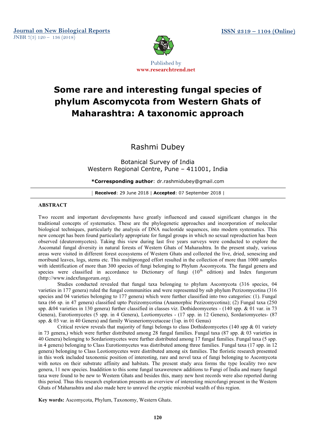 Some Rare and Interesting Fungal Species of Phylum Ascomycota from Western Ghats of Maharashtra: a Taxonomic Approach