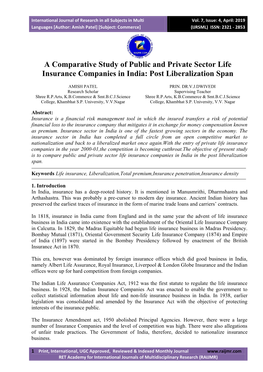 A Comparative Study of Public and Private Sector Life Insurance Companies in India: Post Liberalization Span
