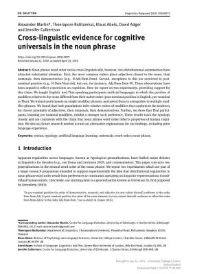 Cross-Linguistic Evidence for Cognitive Universals in the Noun Phrase Received January 11, 2019; Accepted April 29, 2019