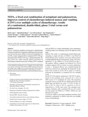 NEPA, a Fixed Oral Combination of Netupitant and Palonosetron