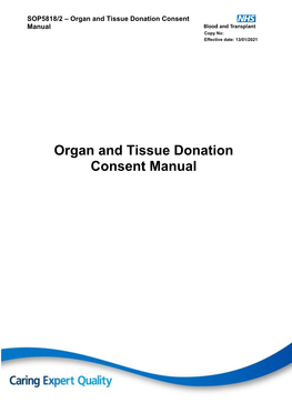 Organ and Tissue Donation Consent Manual Copy No: Effective Date: 13/01/2021