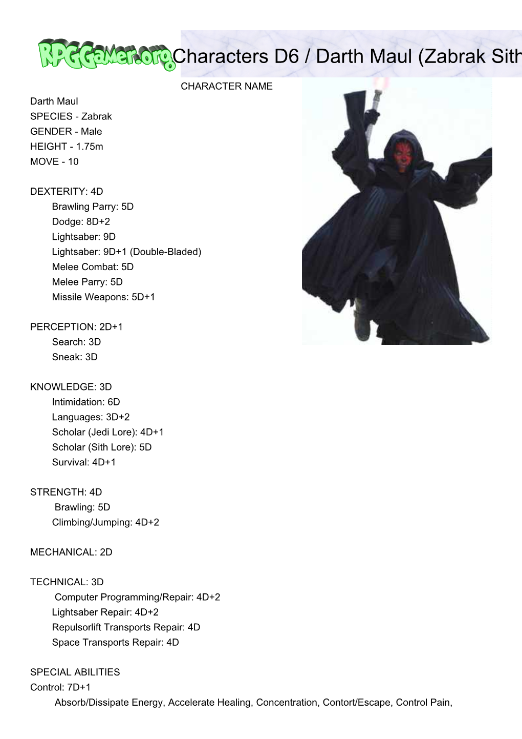 Characters D6 / Darth Maul (Zabrak Sith Lord)