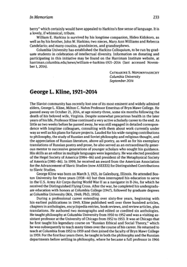 George L. Kline, 1921-2014