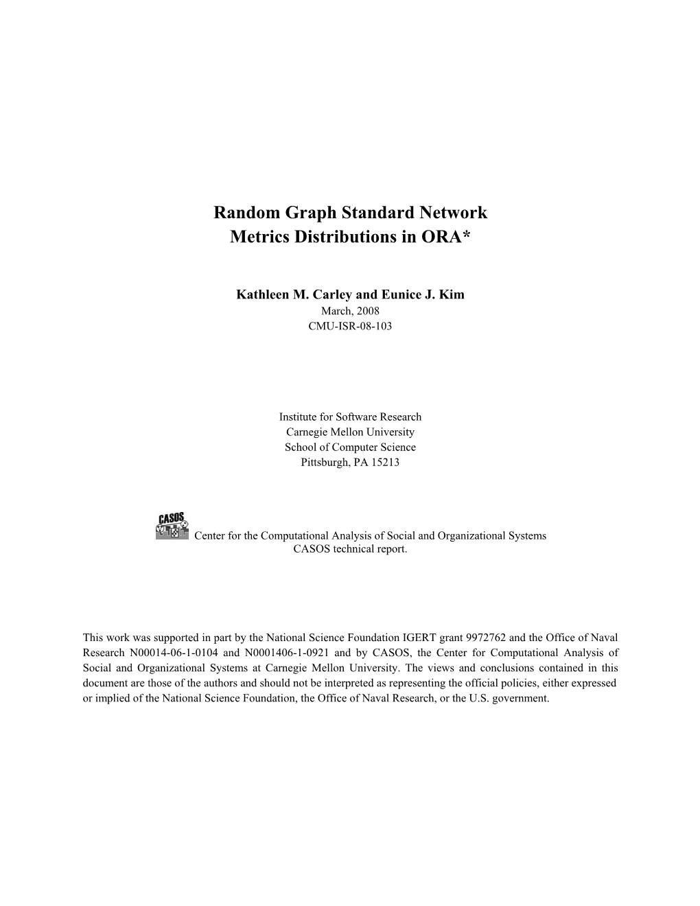 Random Graph Standard Network Metrics Distributions in ORA*