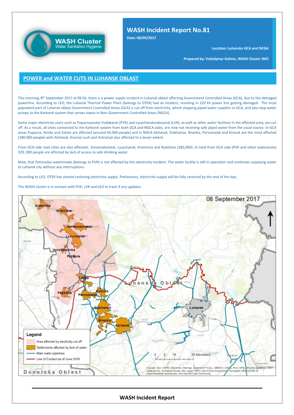 WASH Incident Report No.81 Date: 08/09/2017