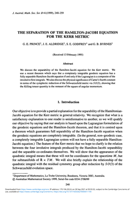 The Separation of the Hamilton-Jacobi Equation for the Kerr Metric