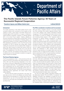 The Pacific Islands Forum Fisheries Agency: 40 Years of Successful Regional Cooperation