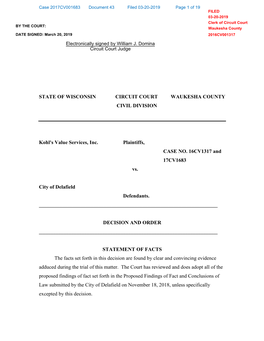 Case 2017CV001683 Document 43 Filed 03-20-2019 Page 1 of 19