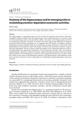 Anatomy of the Hippocampus and Its Emerging Roles in Modulating Emotion-Dependent Autonomic Activities