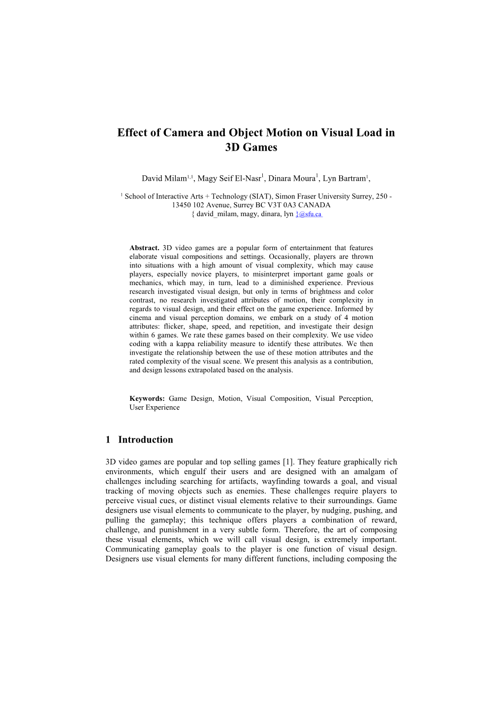 Effect of Camera and Object Motion on Visual Load in 3D Games