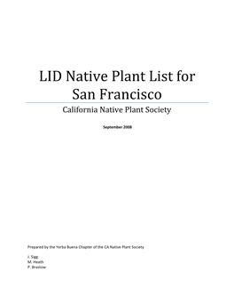 LID Native Plant List for San Francisco California Native Plant Society