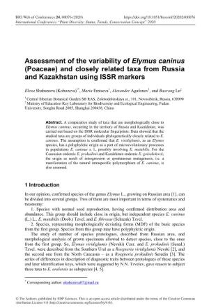 Assessment of the Variability of Elymus Caninus (Poaceae) and Closely Related Taxa from Russia and Kazakhstan Using ISSR Markers