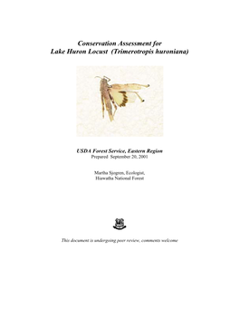 Conservation Assessment for Lake Huron Locust (Trimerotropis Huroniana)